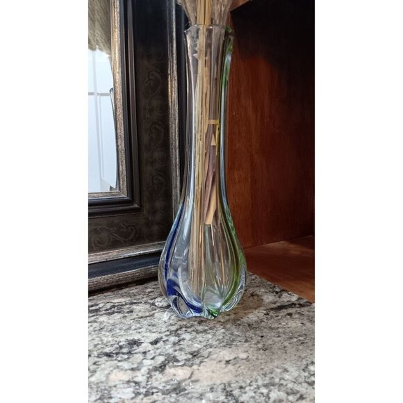 Vintage "Snowflakes" Glass Vase Blue, Green, Clear Art - Picture 4 of 15